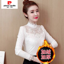 皮尔卡丹（pierre cardin）2024新款春夏秋蕾丝打底衫女加绒保暖洋气小衫蕾丝上衣长袖t恤冬 886白色(款) 加绒 M 建议80-95斤