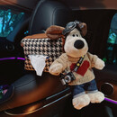 语礼车载纸巾盒汽车内挂式创意可爱车上用收纳餐巾抽纸盒装饰品高级感 爱心狗+黑机+千鸟格棕纸巾包侧边