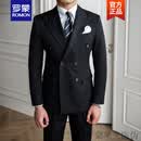 罗蒙ROMON品牌高端宴会金丝条纹双排扣气质西服套装英伦商务休闲复古西装男新品 黑色 西装2XL裤子33