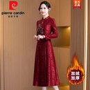 皮尔卡丹（pierre cardin）喜婆婆婚宴装2023新款秋冬加绒加厚旗袍连衣裙结婚妈妈婚礼服高贵 红色 M 适合85-105斤