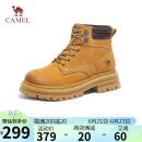 骆驼（CAMEL）经典大黄靴反绒系带粗跟户外工装靴短靴 L23W076065 土黄 38