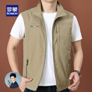罗蒙（ROMON）高端品牌马甲男户外春秋夏季宽松大码背心薄款透气运动马夹男 卡其色 XL