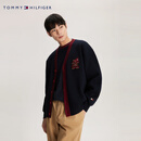 TOMMY HILFIGER男女情侣混纺刺绣宽松镶边V领红色开衫外套毛衣34196 藏青色DW5 M （推荐：135-150斤）