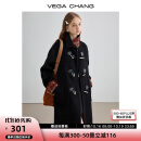 VEGA CHANG黑色毛呢子大衣女2024秋冬新款格纹中长款大衣 锆石黑-预售30天 L