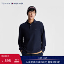 TOMMY HILFIGER【透气舒适】男纯棉珠地网眼商务净色修身长袖T恤POLO02580 深蓝色CJM M