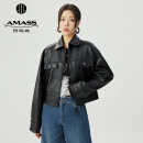 阿玛施（AMASS）羊皮革短款小众质感拉链皮衣夹克外套5400846 黑 M(3码)