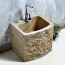 新石器石代石头拖布池家用庭院卫生间艺术室户外花园大理石墩布池阳台拖把池 金锈石一体台控开龙头孔
