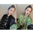 oein金丝绒棉袄女中国风2024秋冬新款金丝绒双面穿棉服外套复古新中式 绿色 M