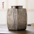 斑锡·龙徐云勇大师作品 宝仪茶仓古锡雕刻 复古手工锡罐纯锡茶叶罐 宝仪古锡黄刻
