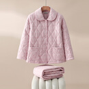 美标新款情侣三层夹棉保暖睡衣女冬全棉绗缝棉服格子可外穿家居服男 香芋粉 XL