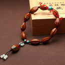 仙佳艺 老油核手工雕刻心经手持手串橄榄核刻字心经佛珠手链文玩收藏 棕色 1.4cm*2.3cm