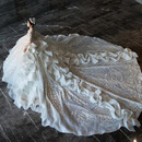 创京懿选婚纱新娘主纱长袖高端重工大拖尾婚纱2024新款新娘质感大拖尾主纱 白色拖尾婚纱 M