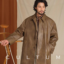 CULTUM【复古洗水擦色工艺】意式秋冬皮夹克大地色巴尔马肯皮大衣外套男 咖啡 48