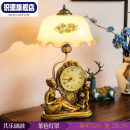 创京懿选带钟表的台灯欧式台灯卧室床头创意美式复古温馨家用客厅书房可调 其乐融融+茶色灯罩 按钮开关