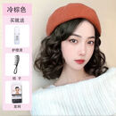 唐妮秋冬时尚百搭帽子假发一体女仿真发短卷发贝雷帽全头套式假发帽 摩登梨花卷贝雷帽假发-【冷棕色】套装