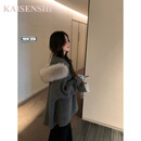 KAISENSHI鄂尔多斯市产伦敦艺术生斗篷双面羊绒狐狸毛领大衣小个子毛呢外 产自鄂尔多斯市驼绒深灰 M