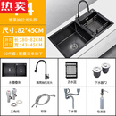 焱思泰品质黑色纳米水槽双槽厨房手工洗菜盆304加厚不锈钢大号洗碗池/槽 F4-82*45CM