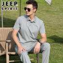 JEEP（吉普）夏季薄款休闲运动套装男冰丝速干短袖T恤中年爸爸两件套 4006灰绿【冰丝套装】 XL