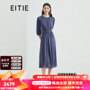 爱特爱（EITIE）气质压褶收腰长礼服连衣裙夏季新款钉珠优雅6677307 深蓝31 160/38/M