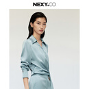 奈蔻【三醋酸】2025年春季新款雪纺衫衬衫上衣浅春系穿搭 灰群青蓝色 2XL