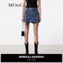 MO&Co.2024夏新品复古工装口袋低腰A字牛仔短裤裙裤MBD2SOTT02 牛仔蓝色 24/XXS