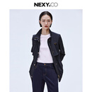 奈蔻春季复古气质时尚减龄短款薄夹克外套女 暗群青色 2XL