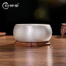 归银堂银器茶具手工足银999锤纹茶洗纯银功夫茶具茶道配件洗茶碗大容量 2000ml+证书+礼盒