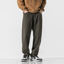 型曼设计师潮牌男装宽松直筒休闲裤男纯棉百搭休闲长裤青年纯色工装裤 深军绿色 2XL