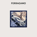 【9成新】菲拉格慕（Ferragamo）女士蓝色Day & Night印花桑蚕丝薄软绸方巾 0775495 礼物送女友  