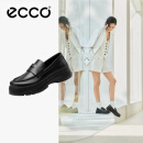 爱步（ECCO）厚底乐福鞋女倪妮同款英伦风一脚蹬厚底增高牛皮女鞋 踪迹220723 黑色22072301001 38
