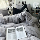 床笠三件套0.9x190日式简约软糯水洗棉四纯色被床单人学生床上用 ins米灰 枕套默认一个纯色一个黑色如有要