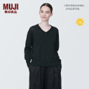 无印良品（MUJI） 女式 防紫外线麻混V领毛衣 长袖 针织衫 女款 防晒衣 BA1OHA4S 黑色 L 165/88A