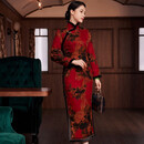 玺玥2025年冬季中国风花罗香云纱厚款夹棉侧开长款旗袍连衣裙新年新年 图片色 XL (体重115~125)