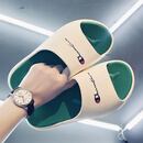 冠军涂鸦一字拖男款春夏潮牌防滑凉鞋男士踩屎感软底沙滩拖鞋 绿色[主图款] 42 41-42