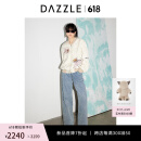 DAZZLE地素 棉服2024春季新款女装汉元素麒麟刺绣醋酸短棉褛外套 米白色 M