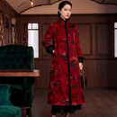 玺玥2025年冬季新款中国风花罗香云纱厚款夹棉长款唐装外套女大衣新年 红色 3XL (体重135~145)