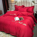 四件套结婚 婚庆红色婚房喜被床单被套被单婚礼欧式大红色 羽爱大红 1.5m床【床单款四件套】适合200x230cm被