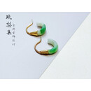 露若琉梨集清代老翡翠白底青银镀金镶嵌耳环现货一对 主图一对(耳洞小的别拍)