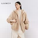 朗姿/LANCY冬季新款连帽水貂毛皮草外套女宽松高级感貂皮大衣 青绒色 L