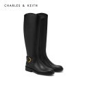 CHARLES＆KEITH夏季新品SL1-90280047女士马蹄扣饰高筒骑士靴 Black黑色 35