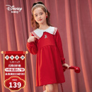 迪士尼 Disney 女童连衣裙子公主裙拜年服时尚复古甜美洋气中大童休闲长裙 2022春 DB211RE04 大红130