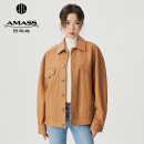 阿玛施（AMASS）新款时髦百搭质感宽松绵羊皮皮衣夹克外套女5400826 咖 M(3码)