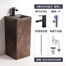 室外阳台洗手台盆复古一体立柱盆庭院中式户外洗手盆黑色个性方形 A款仿古赤金石+单冷水龙头 送角