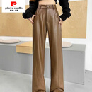 皮尔卡丹（pierre cardin）新年战袍2024美拉德气质优雅轻奢年轻通勤上衣+皮裤子两件套 咖色皮裤 【腰带】 L (建议109-118左右穿)