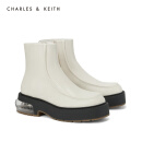 CHARLES＆KEITH夏季新品CK1-90920098女士拼接厚底方头短靴 粉白色Chalk 39