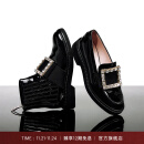 ROGERVIVIER【旷野美拉德】/RV女鞋Viv Rangers钻扣漆皮通勤厚底乐福鞋 黑色 37