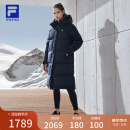 FILA 斐乐官方女装长款羽绒服冬季时尚基础连帽保暖羽绒外套运动外套 深黑-BK 165/84A/M