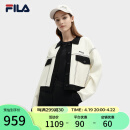 FILA 斐乐官方女士编织外套2024春新款时尚休闲宽松撞色翻领毛衣 玉兔白-IV 165/84A/M