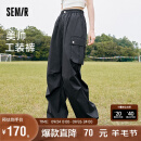 森马（Semir）休闲裤女松紧腰工装裤简约秋2023质感抽绳阔腿裤帅气107623127005