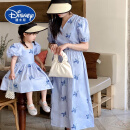 迪士尼（Disney）亲子装母女裙夏季新款短袖韩版洋气高端刺绣纯棉收腰显瘦连衣裙 蓝色 100cm